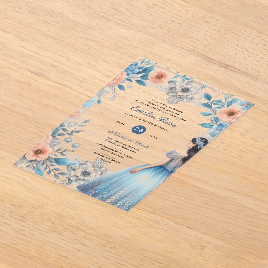 Acrylique Quinceañera Invitations Marine Robe Bleu (Poser)