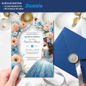 Acrylique Quinceañera Invitations Marine Robe Bleu