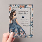 Acrylique Quinceañera Invitations Marine Robe Bleu (In situ (ordinateur de poche))