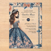Acrylique Quinceañera Invitations Marine Robe Bleu (Recto)