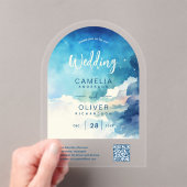 ACRYLISCH TROUWEN Hemels Luchtblauw QR Code RSVP Acryl Uitnodigingen (Insitu (Draagbaar))
