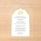 ACRYLISCHE NIKAH WALIMA Witte Goud Elegant Acryl Uitnodigingen (Voorkant)