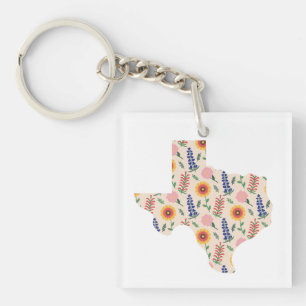 Acrylische Sleutelhanger Texas Outline Flowers Pat