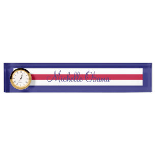 Acrylnaam Bord Klok Rood Wit Blauw Geometrisch Naambordje