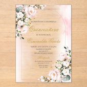 Acrylroze bloemen quinceañera acryl uitnodigingen (Voorkant)