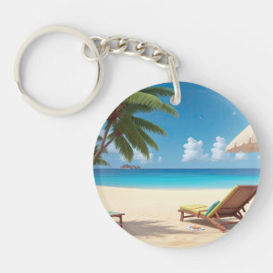 Acrylsleutelhanger met tropisch strandtafereel sleutelhanger