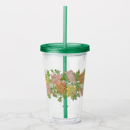 Acryltumbler met een bloemrand acryl drinkbeker (Voorkant)