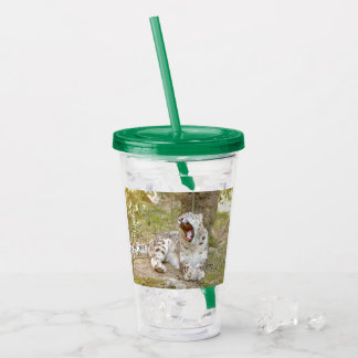 acryltumbler sneeuwluipkat en monogram. acryl drinkbeker