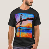 Acrylverf, San Francisco Bay Bridge, Sunset T-shirt (Voorkant)