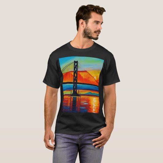Acrylverf, San Francisco Bay Bridge, Sunset T-shirt (Voorkant volledig)