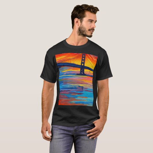 Acrylverf, San Francisco Bay Bridge, Sunset T-shirt (Voorkant volledig)