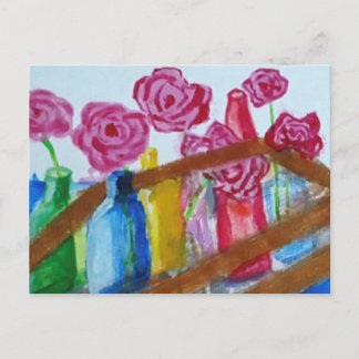 Acrylverfbloemen in vet briefkaart