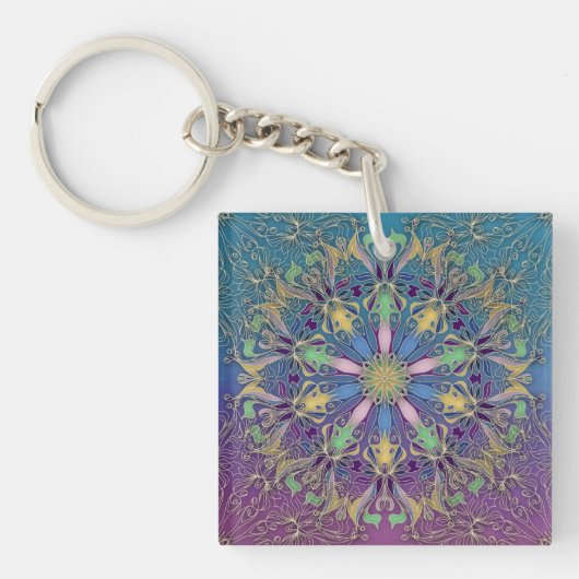 Acrylvierkant Mandala Sleutelhanger (voorkant)