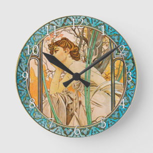 Acrylwandklok Art Nouveau Alphonse Mucha 21 Ronde Klok