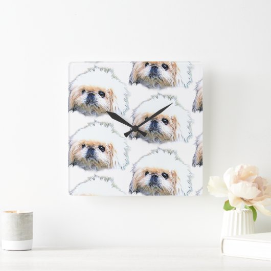 Acrylwandklok, Marcus de pekingese Vierkante Klok (Huis)
