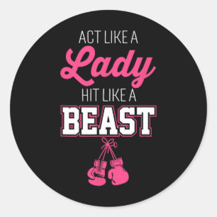 Act Als Een Dame Sla Als Een Baas Boksen  Ronde Sticker