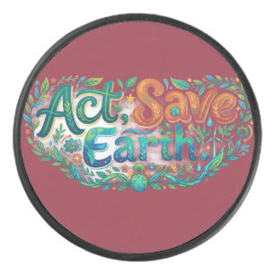 Act, Save Earth – T-shirtontwerp voor milieubewust Hockey Puck