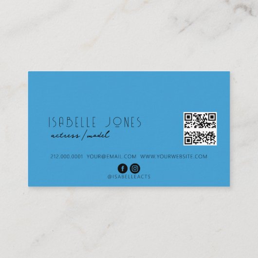 Acteur Model Zanger DJ Foto QR code Social Media Visitekaartje (Achterkant)