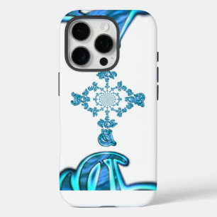 Actie Cyaan Blauwgroen Abstracte Graffiti Art Prin iPhone 16 Pro Hoesje