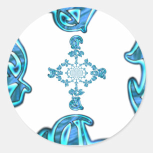 Actie Cyaan Blauwgroen Abstracte Graffiti Art Prin Ronde Sticker