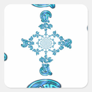 Actie Cyaan Blauwgroen Abstracte Graffiti Art Prin Vierkante Sticker