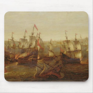 Actie tussen Spaanse schepen en Barbary Galley Muismat