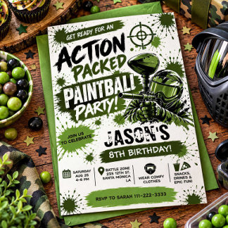 Actievol Paintball Verjaardagsuitnodiging Kaart