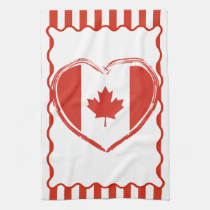 Action de grâce Canada – Hart en strepen in rood Theedoek