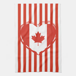 Action de grâce Canada – Hart en strepen in rood Theedoek