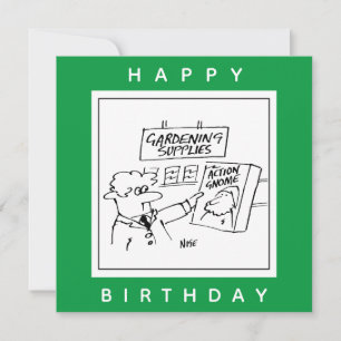 Action Gnome in de Garden Center Cartoon Kaart