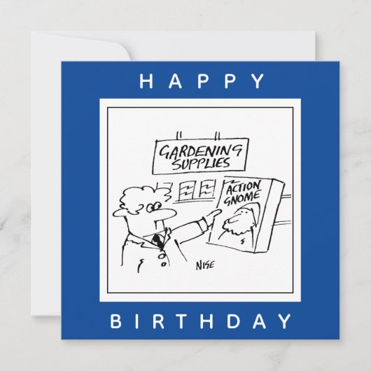 Action Gnome in de Garden Center Cartoon Kaart (Voorkant)