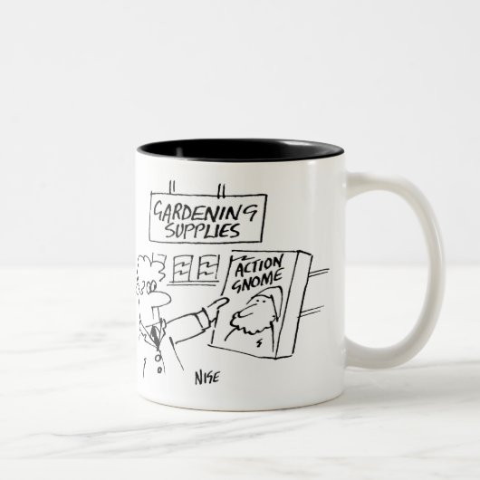 Action Gnome in Garden Center Tweekleurige Koffiemok (Rechts)