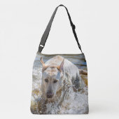 Active Gele Labrador Splashing: Pet-fotografie Crossbody Tas (Achterkant)