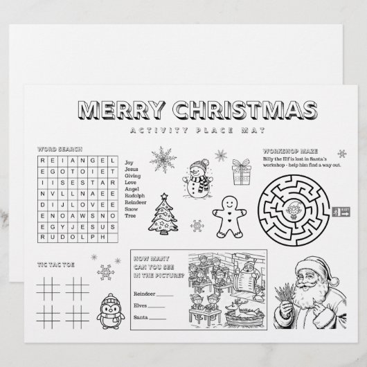 Activité de Noël pour set de table de papier pour  (Devant / Derrière)
