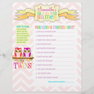 Activiteitenblad Owl Twin Girls "Baby shower Games