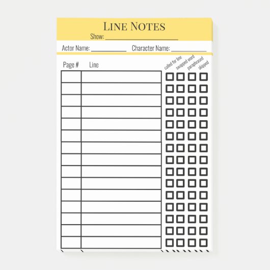 Actor Line Notes-diagram Post-it® Notes (Voorkant)