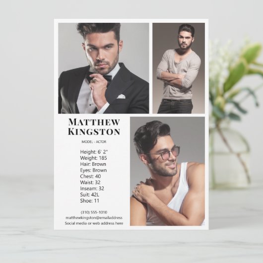 Actor Model 3 Foto Pro Comp Kaart Sjabloon Wit (Staand voorkant)