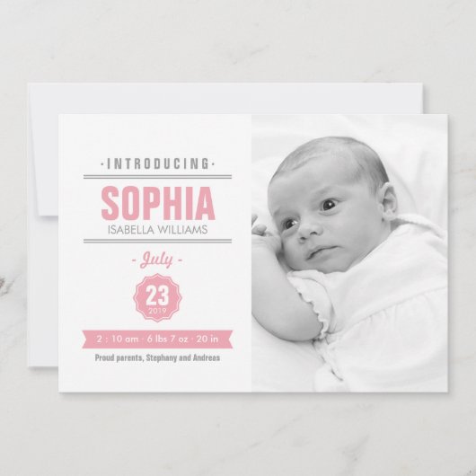 Actualités modernes Faire-part photo Pink Baby Bir (Devant)