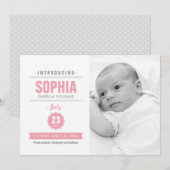 Actualités modernes Faire-part photo Pink Baby Bir (Devant / Derrière)