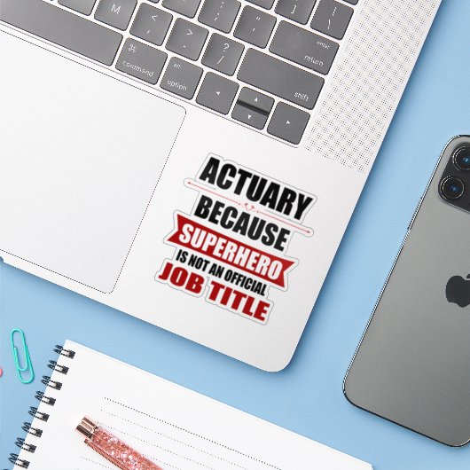 Actuaris Superheld Grappig Sticker (Laptop met iPhone)