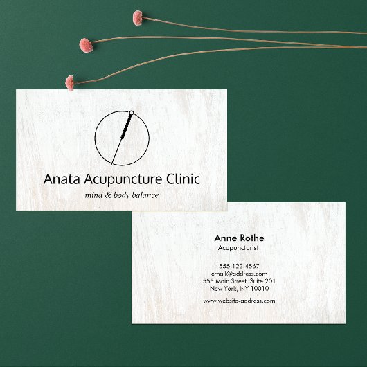 Acupuncturist Naald Logo Wood Visitekaartje