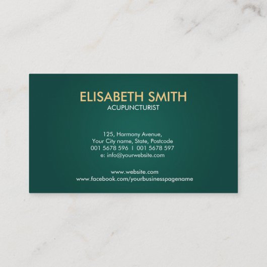 Acupunctuur Naalden, Yin Yang en Bladeren Visitekaartje (Achterkant)