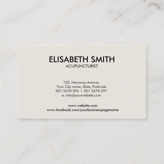 Acupunctuur Naalden, Yin Yang en Bladeren Visitekaartje (Achterkant)