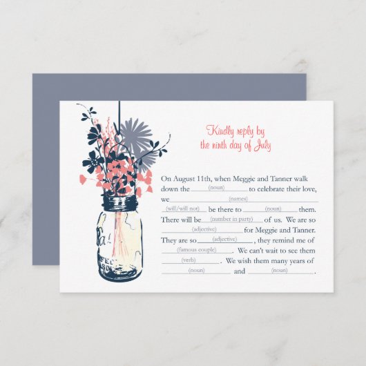AD LIB RSVP-kaart Wilde bloemen & Mason Jar RSVP Kaartje (Voorkant / Achterkant)