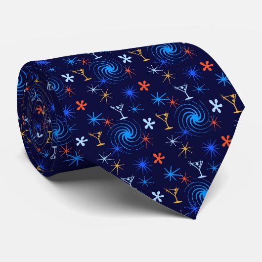 Ad Man Martini Foulard Navy Two-Sided Stropdas (Opgerold)