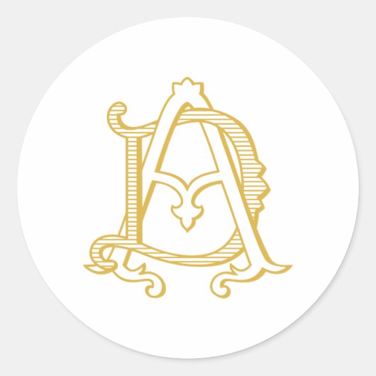 AD- of DA-monogram antiek sticker in goud (Voorkant)