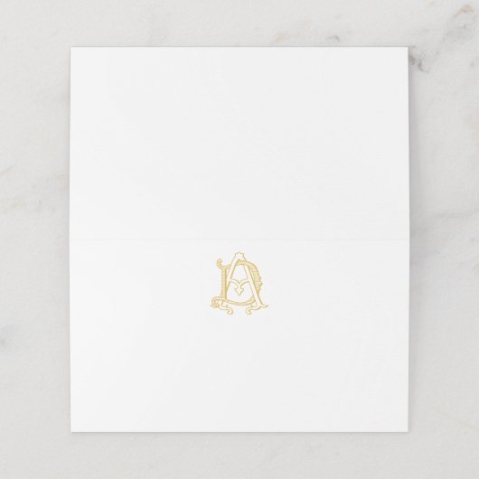 AD of DA Monogram initiaal goud op de placecard (Buitenkant ongevouwen)