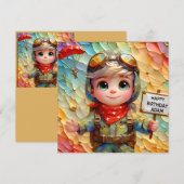 ADAM ~ Carte d'anniversaire ~ Parachutiste ~ (Devant / Derrière)