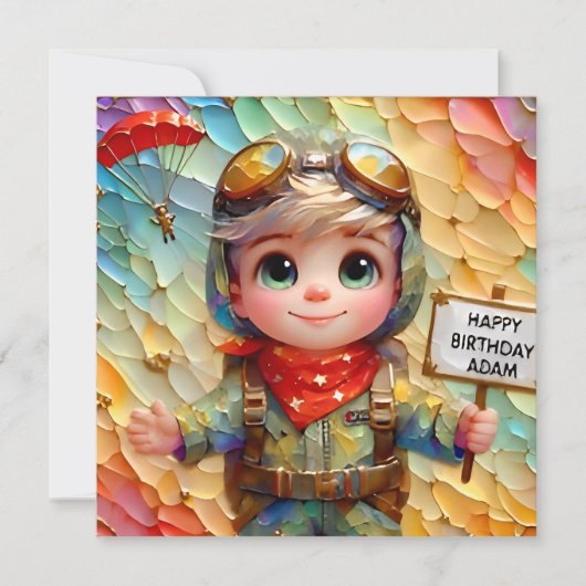 ADAM ~ Carte d'anniversaire ~ Parachutiste ~ (Devant)