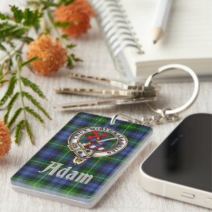 Adam Clan Badge/Tartan Rechthoek Sleutelhanger